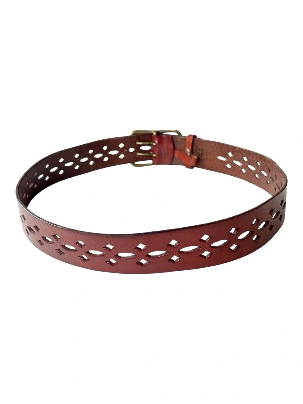 J. crew vintage hand made in England cut out design leather belt solid brass | S
